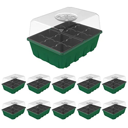 Gardzen 10 Pack Seed Starter Trays with Dome and Green Base 120 Cell - size: 12-Cell Black 10-Pack
