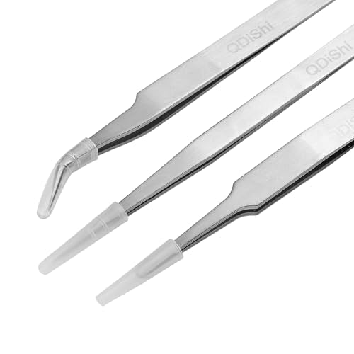 QDiShi Precision Tweezers Set,Upgraded Stainless Steel of Tweezers - Extra Fine,Angled,Blunt Tips for Electronics,Hobby, Industrial,Laboratory Work,Jewelry-Making,Model,Craft（3Pcs）