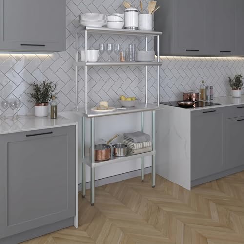 Amgood Stainless Steel Work Table Double Tier Overshelf | NSF (14" x 36" Work Table + 12" Overshelf) - size: 14" x 36" Work Table + 12" Overshelf