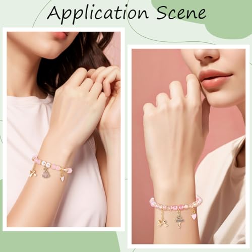 SUNNYCLUE 1 Box DIY 6 Sets Valentine's Day Glass Bead Bracelet Kit Dancer Charms Enamel Pink Heart Rhinestone Dance Dress Shoes Gold Bowknot Charms for Jewelry Making Kits Beginner Wedding Supply - style: Dance 4
