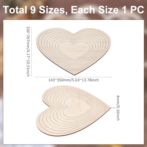 UNICRAFTALE 9Pcs Ceramics Plate Forming Molds Heart Pottery Tools Wooden Concentric Geometric Figure Rail Set Clay Molds DIY Dish Slump Mold for Ceramic Cutting and Printing Blank Modeling - size: 10.6-26.7cm Long