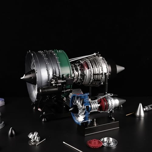 DM122 Mini Metal Turbofan Engine Model Kit that Works, 170+ Parts 1:20 Scale 4.41”H x 7”L x 3”W All-Metal Jet Engine Model with Transparent Cover, STEM Educational Assembly Kit, Desk Decoration Gift