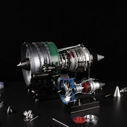 DM122 Mini Metal Turbofan Engine Model Kit that Works, 170+ Parts 1:20 Scale 4.41”H x 7”L x 3”W All-Metal Jet Engine Model with Transparent Cover, STEM Educational Assembly Kit, Desk Decoration Gift