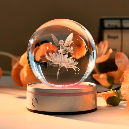 Fairy Gifts for Women 3D Fairy Crystal Ball Night Light - color: 3D Flower Fairy