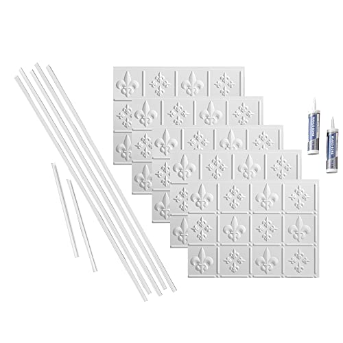 FASÄDE Fleur-de-lis Decorative Vinyl Backsplash 15 sq ft Kit in Gloss White - color: Gloss White