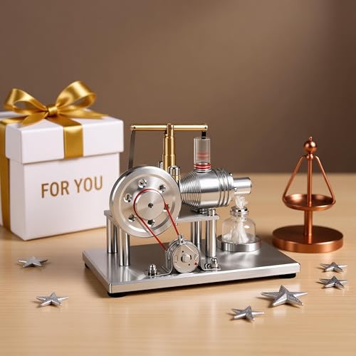 MagicTech Hot Air Stirling Engine Cylinder Electricity Power Metal Physics Assembly Model Silver JY39 - size: 6.5 x 3.74 x 4.72 Inch