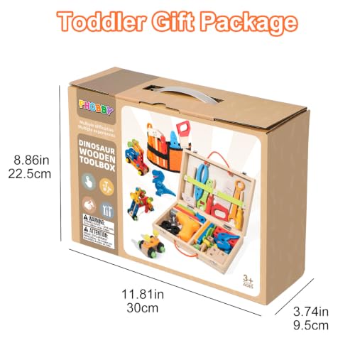 Phobby Wooden Tool Set with Drill & Belt Toy for Kids Ages 2 3 4 5 6, 60Pcs