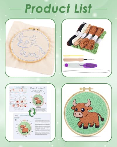 ERKOON Punch Needle Kit Beginners Adults, Zodiac Easy Embroidery Set for Starter Art Craft, Needling Punching Project with Patterns, Tools, Yarns, Hoop, Instruction (Taurus) - color: Taurus