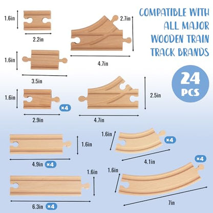 Wooden Train Tracks, 24Pcs Track Expansion Wooden Railway System - style: 24 Pcs