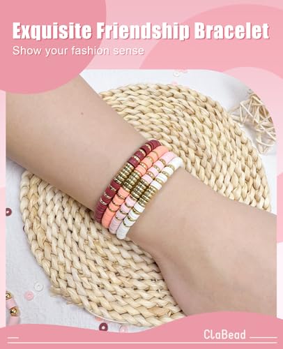 ClaBead Bracelet Making Kit - 3200Pcs Clay Beads With Gold and Letter Beads for Friendship Bracelets (Cute Pink) - color: Cute Pink