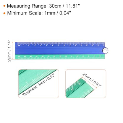 HARFINGTON 2pcs Folding Straight Ruler 30cm Metric Blue Green/Red Green - color: Blue Green/Red Green