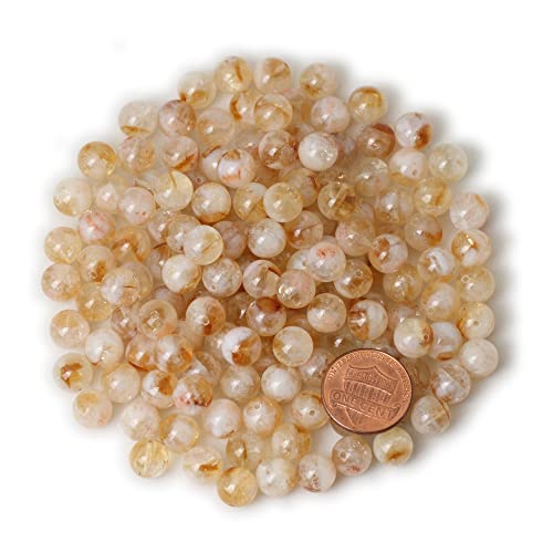 45PCS 8mm Natural Yellow Feather Citrine Gemstone Round Loose Beads Crystal Energy Stone Healing Power for Jewelry Making 1 Strand 15" - color: Feather Citrine, size: 8mm