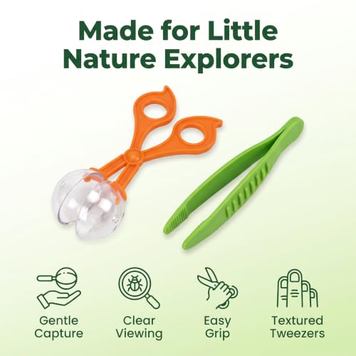 2Pcs Orange and Green Nature Exploration Tools Bug Insect Catcher Scissors Tongs Tweezers Clamp Cleaning Tool