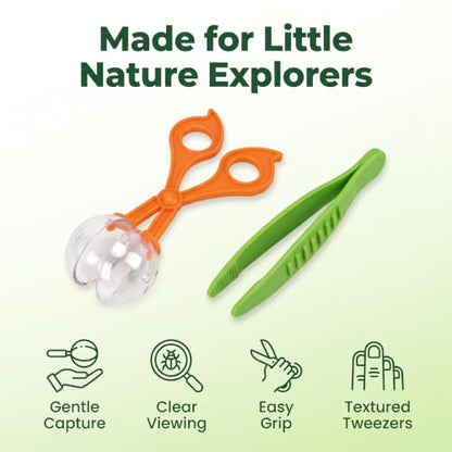 2Pcs Orange and Green Nature Exploration Tools Bug Insect Catcher Scissors Tongs Tweezers Clamp Cleaning Tool