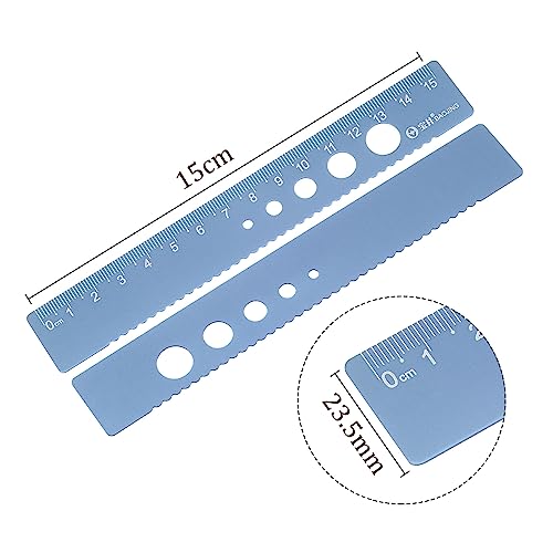 3pcs Straight Ruler - [ 15cm ] Wave Edge with Hollow Circle Metric Measuring Tool for Home Classroom Office Use | Aluminum Alloy, Blue-Gray - color: Blue-gray