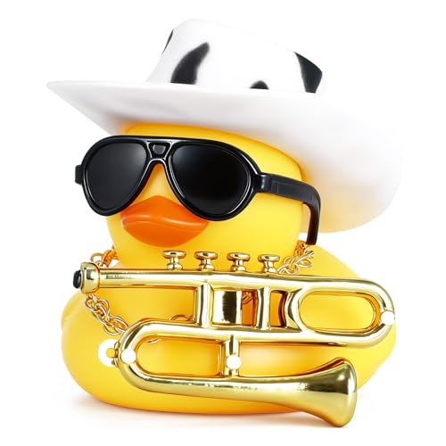 Cowboy Rubber Duck with Saxophone, Hat, Sunglasses & Gold Necklace - color: 02 Yellow With Saxophone