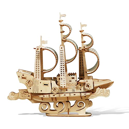 3D Wooden Sailboat Puzzle for Adults Wood Block Puzzle-Model Building Kit-Gift for Birthday/Father's Day