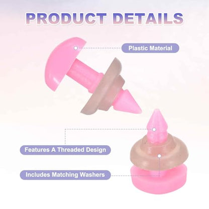 MECCANIXITY 50set 14mm Large Plastic Triangle Safety Noses Pink with Washer for Crochet Stuffed Animal Doll Craft Puppet Plush Toy Bear - color: Pink, size: 14mm
