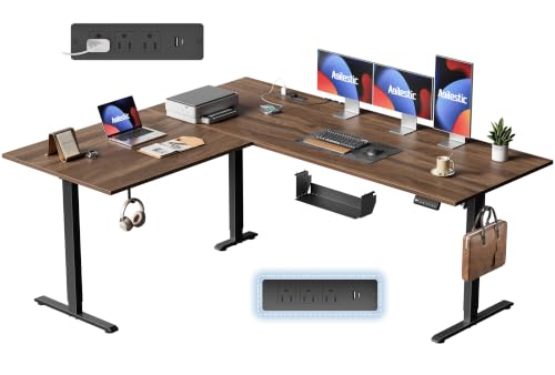 63x55 Inch L Shaped Electric Standing Desk, Corner Workstation, Dark Walnut - color: Basic-dark Walnut, size: 63x55 Inch