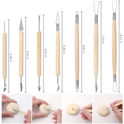 Blisstime 18PCS Clay Sculpting Tools, Basic Clay Pottery Carving Tool Kit with Wooden Handles and Tool Bag - color: Burlywood
