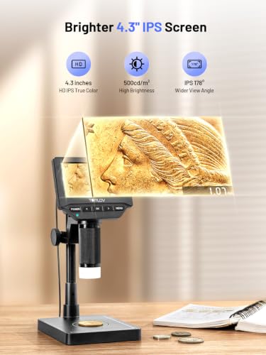 TOMLOV DM4W Microscope with Weighing Scale: 4.3" Digital Coin Microscope with Screen, Error Coin Magnifier with Lights, Weight Scale for Collectors, Jeweler, Students, Compatible with Windows/Mac - size: 4.3-inch