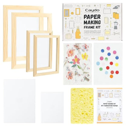 Caydo Paper Making Kit, 2 Size A5 A6 Papermaking Mould and Deckle - style: A5 A6 & paints kit