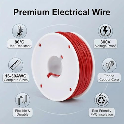 26 AWG Stranded Wire Kit, 5 Colors 20m Each, 100m Total PVC Hook Up Wire, Tinned Copper Electronic Wire, 300V 80°C, with Heat Shrink Tubing and Cable Ties - color: Red Black Yellow Blue Green, size: 26AWG