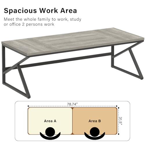 HSH 78 Inch Long Home Office Desk, Extra Large 2 Person Computer Desk Grey - color: Light Grey Oak, size: 78 Inch