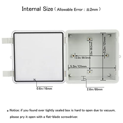 Junction Box IP65 Waterproof ABS Plastic Enclosure Hinged PC Clear Cover Electrical Project Box with Mounting Plate, Wall Brackets, Cable Glands 5.2" x 5.2" x 3.3" - color: Clear Cover, size: 5.2" x 5.2" x 3.3"