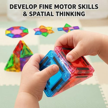 56Pcs Mini Magnet Building Blocks, STEM Educational Construction Toys for Boys Girls Age 3 4 5 6, Toddler Magnetic Tiles for Travel & Airplane Activities, Montessori Sensory Learning Toys Gift Set