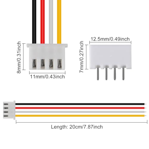 ACEIRMC 10Pairs JST-XH Connector Kit, XH 2.54mm 4 Pin Header Male and Female Connectors Plug Adapter with Flat Wire Cable 200mm 26AWG Compatible with JST XH (4P) - color: 4P