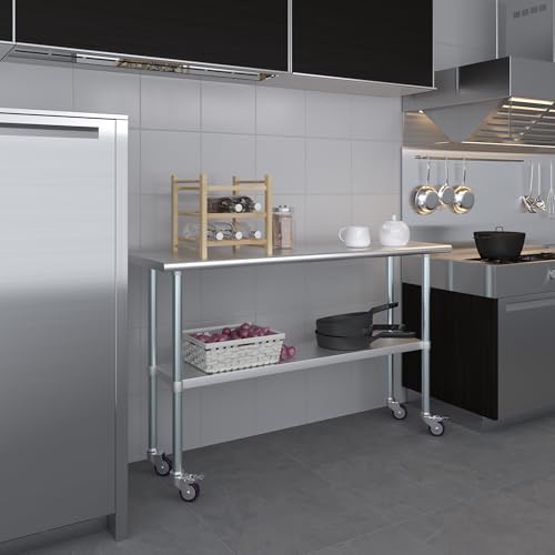 AmGood 18 in. x 60 in. Stainless Steel Work Table with Wheels | Metal Kitchen Food Prep Table | NSF - size: 60 in. Long x 18 in. Deep with Wheels