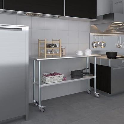 AmGood 18 in. x 60 in. Stainless Steel Work Table with Wheels | Metal Kitchen Food Prep Table | NSF - size: 60 in. Long x 18 in. Deep with Wheels