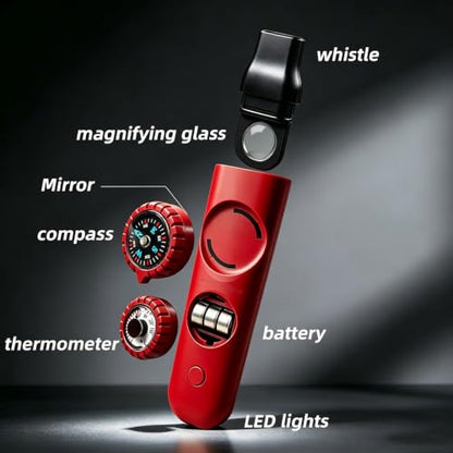 Emergency Survival Safety Whistle，Whistle for Kids with Lanyard,Compass,Thermometer,Ideal for Kayaking, Boating, Hiking, Camping, Climbing - color: Red 2pxs