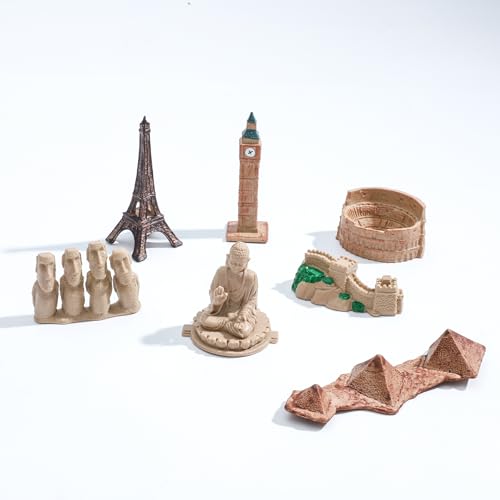 ONEST 7 Pieces Mini World Building Model Playsets Famous Architecture Figurines - style: F Set
