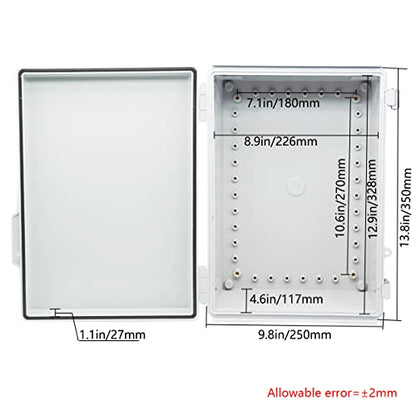 Zulkit Junction Box ABS Plastic Dustproof Waterproof IP67 Electrical Boxes Hinged Shell Outdoor Universal Project Enclosure Grey, Stainless Steel Buckles 13.8 x 9.8 x 5.9 Inch - size: 13.8"x9.8"x5.9" GC k