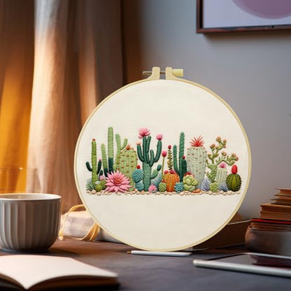 Full Range Embroidery Kit for Adult, Green Plant Pattern Embroidery Kit for Beginners Include Embroidery Cloth Hoops Threads for Craft Lover Hand Stitch with Embroidery Skill Techniques (Plant) - color: Plant