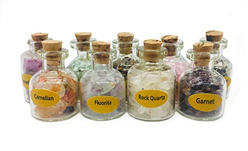 9pcs Mini Glass Wishing Bottles Tumbled Gemstone Crystal Chips Chakra Healing Reiki Stone Set (9 Mini Bottles) - color: 9 Mini Bottles