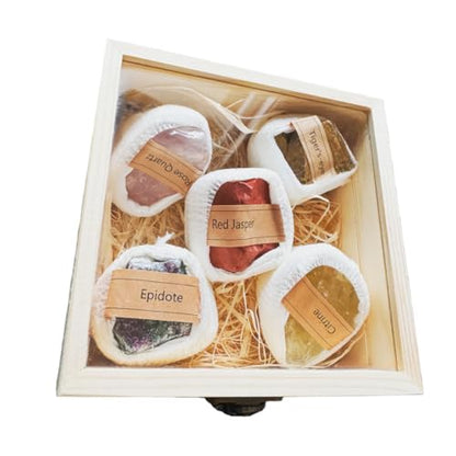 Natural Crystal Raw Stone Ore Specimen Set Wooden Box, Science Teaching Mineral Rock Set, a Very Good Christmas or New Year Gifts for Friends, Classmates or Sons and Daughters
