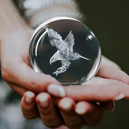 3D Engraved Eagle Crystal Ball with Stand Laser Etched Glass Eagle Figurine Carving Crystal Sphere Paperweight(2.4 in) - color: Clear_eagle