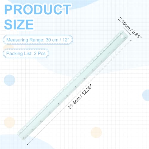 PATIKIL Metal Ruler 12 Inch/30cm, 2 Pcs Aluminum Straight Edge Ruler, Dual Scale Measuring Tool with Inch/Centimeter Scales & Hole for Math Office Drawing Engineering Home, Green - color: Green
