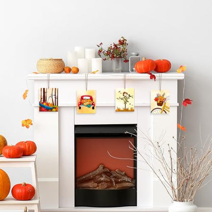COCHIE 10PCS Large Fall Unfinished Wood Crafts to Paint for Adults, Bulk Predrilled Wooden Ornaments for Painting, Pumpkin Scarecrow Maple Leaf Paintable Wood Slices Craft Supplies with Ropes - color: Fall