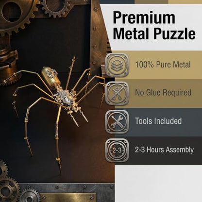 Retro Steampunk Mechanical Insect Craft – 140+ Parts 2-3 Hours Build Time 96% Success Rate 3D Metal Spider Puzzle Unique for 14+ Teens Men Adults Desk Ornament (Frons Spider) - style: Frons Spider