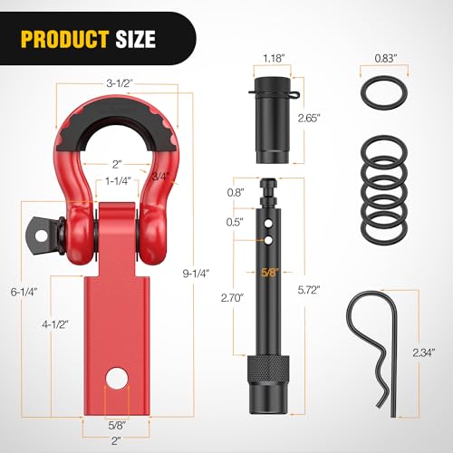 Nilight 3/4" Anti-Theft D Ring Shackle Hitch Receiver 2" Solid Towing Kit | 45000 LBs Breaking Strength 5/8" Trailer Hitch Lock Pin Heavy Duty Solid Towing Kit for Trucks Off Road Red - color: Hitch w/ Lock Pin Red