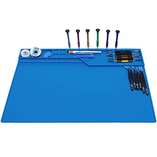Hengtianmei Heat Insulation Silicone Repair Mat with Scale Ruler and Screw Position for Soldering Iron, Phone and Computer Repair Size: 22 x 14 Inches (H-203) - size: H-203