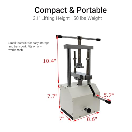Hydraulic Dental Press Machine for Lab and Clinic - 2T / 4,000 lbs Manual Oil Press for Denture Flask, Portable Bench Top Compressor with Simple Manual Operation, 3.1" Lifting Height
