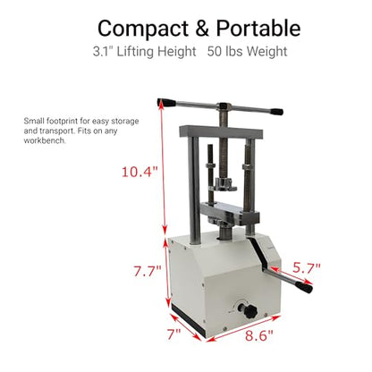 Hydraulic Dental Press Machine for Lab and Clinic - 2T / 4,000 lbs Manual Oil Press for Denture Flask, Portable Bench Top Compressor with Simple Manual Operation, 3.1" Lifting Height
