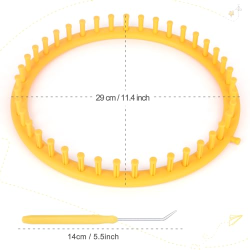Katech Round Knitting Looms Set 29 cm Diameter Yellow Plastic Weaving Looms Scarf Hats Making Tools DIY Crocheting Handmade Craft Kit with a Crochet Hook and Needle for Knitting Lovers (Yellow) - color: Yellow (29 cm / 11.4 inch)