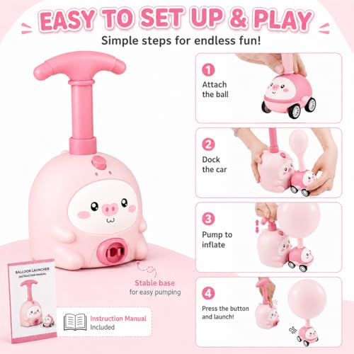 Pink Balloon Launcher Toy Set with 2 Cars & 26 Balloons - color: Pink