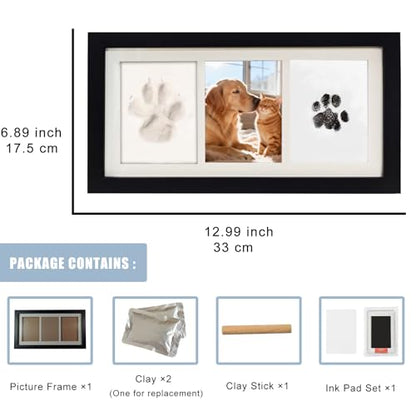 Paw Print Impression Kit for Dogs and Cats, 2 Clay, Large Ink Pad, Pet Memorial Keepsake, DIY Memorial Gift for Pet Owners, Black